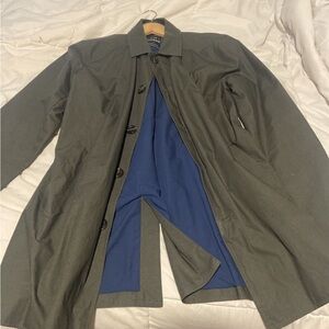 Topman Olive Trench Coat with Blue Interior